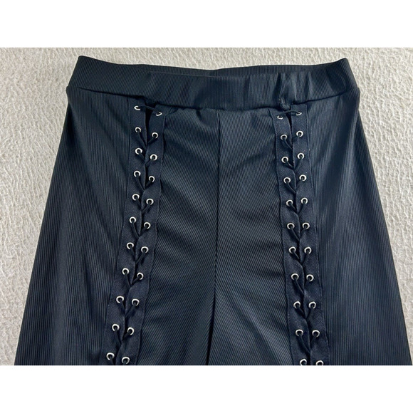 Shein Black Lace Up Leggings Sz Large Stretch Ribbed Adjustable Cutout New - Picture 5 of 7